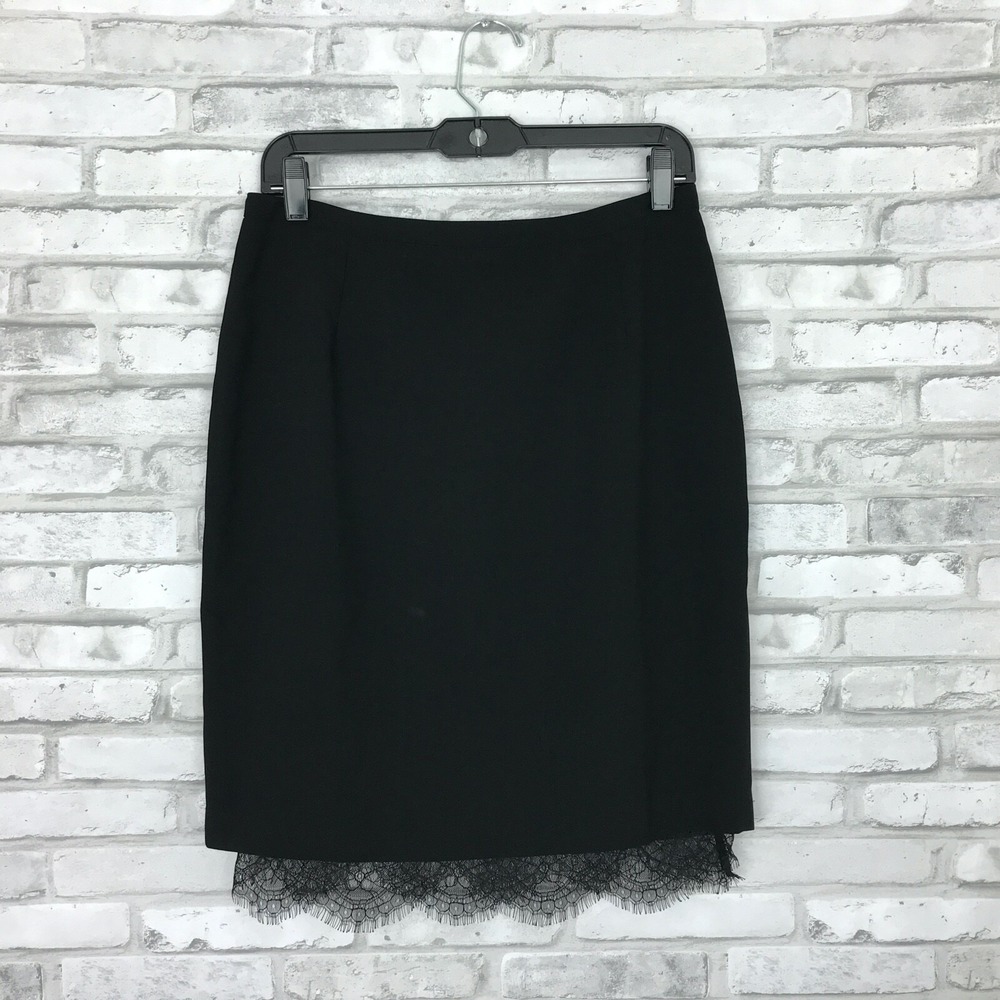 Suncoo Paris Skirt Womens T3 US 8 Black Florette Lace Trim Pencil Solid Zipper